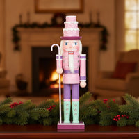 Nutcracker with Candy Cane Hand-Painted Wooden Nutcracker Festive Statue for Christmas Display, Shelf