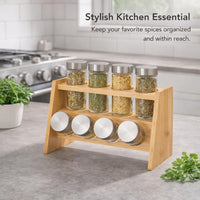 Bamboo Spice Rack with Jars, Countertop Spice Rack Organizer, Two-Tier Spice Rack Small Kitchen, Spice Organiser for Pantry