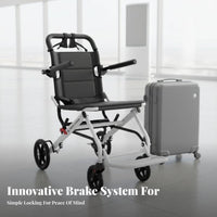 Foldable Design Lightweight Travel Wheelchair Wheel Locks Folding Wheelchair Sturdy Steel Frame Portable Mobility Chair Airline-Friendly for Travelers, Caregivers, Daily Use, Medical Appointments, Airport, Outdoors