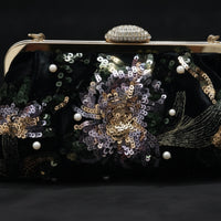 Evening Purse with Pearl Handle Elegant Evening Bag with Chain Strap Embroidered Clutch Bag for Weddings