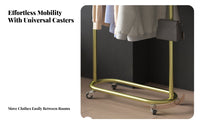 Mobile Design Rolling Clothes Rack with Shelves High Load Capacity Rolling Clothes Rail with Shelf Easy Assembly Garment Stand robust Duty for Homeowners, Students, Retail shop Owners, Living Room, Bedroom, Entryway, Walk-in Closet