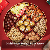Rotating Snack Box Light Luxury Design Compartment Serving Platter Compartmentalized Storage Chinese New Year Candy Box for Hosts, Living Room