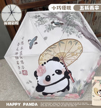 古风熊猫儿童折叠雨伞小巧便携小学生上学伞超轻手动口袋伞太阳伞 口袋伞手动款（粉黛熊猫）