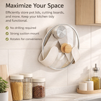 Wall Mounted Pot Lid Holder No Drill, Suction Cup Organizer for Kitchen, Rack Storage for Home Cook, with Rotating Design