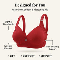Push Up Bra for Women with No Underwire and Thin Padded Cups, Comfort Support with Wide Back Smoothing and 3/4 Coverage