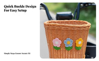 Large Capacity Woven Flower Bike Basket Universal Fit Flower Cycle Basket Easy Installation for Girls, Women, Shopping, Commuting