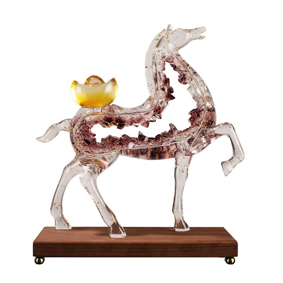 Rearing Horse Statue Collectible Wood Base Horse Figurine Hand Carved