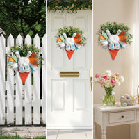 Easter Bunny Wreath Farmhouse Design Carrot Shaped Wall Hanging Colorful Ribbons Bunny Door Decoration for Homeowners, Kids, Porch, Indoor, Fireplace
