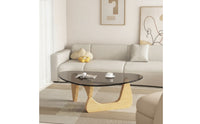 Asymmetrical Coffee Table Mid-Retro Modern Coffee Table with Glass Top Sculptural Furniture for Living Room, Apartment, Lounge