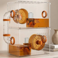 Luxury Hamster Cage with 2 Levels, Rectangular Acrylic Hamster Cage in Modern Style, Detachable Transparent Hamster Cage for Dwarf Hamster Mice