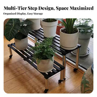 Heavy-Duty Multi-Tier Succulent Rack Optional Wheels 2-Tier Flower Pot Holder Stable and Sturdy Plant Stand Rust-Proof for Bonsai Enthusiasts, Gardeners, Homeowners, Balcony, Indoor, Garden, Living Room