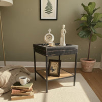 Vintage Design Sliding Top Storage Box Multi-Functional Side Table Rustic Finish Nightstand Sturdy Construction for Apartment Dwellers, Homeowners, Adults, Living Room, Balcony, Bedroom, Small Spaces