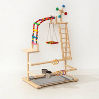Parrot Stand Play Stand with Solid Wood Ladders, Bird Training Stand with Bowls and Tray, Indoor Bird Perch for Cockatiel and Lovebird Use
