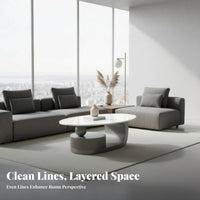 Luxury aesthetic Oval Coffee Table Modern Design Oval Table with interconnected Base scuffResistant Surface Living Room Furniture Sturdy Construction for Interior Designers, Apartment Dwellers, Homeowners, Lounge, Reception Area, Home Office