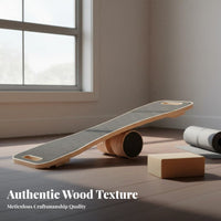 Sturdy Wood Construction Roller Balance Board Non-Slip Surface Wooden Balance Board Ankle Strengthener Fitness Equipment High Weight Capacity for Surfers, Snowboarders, Athletes