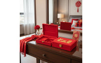 Heirloom-Quality Red Velvet Jewelry Box Multi-Compartment Chinese Wedding Jewelry Box Secure Lock Closure for Bride, Engagement Ceremony