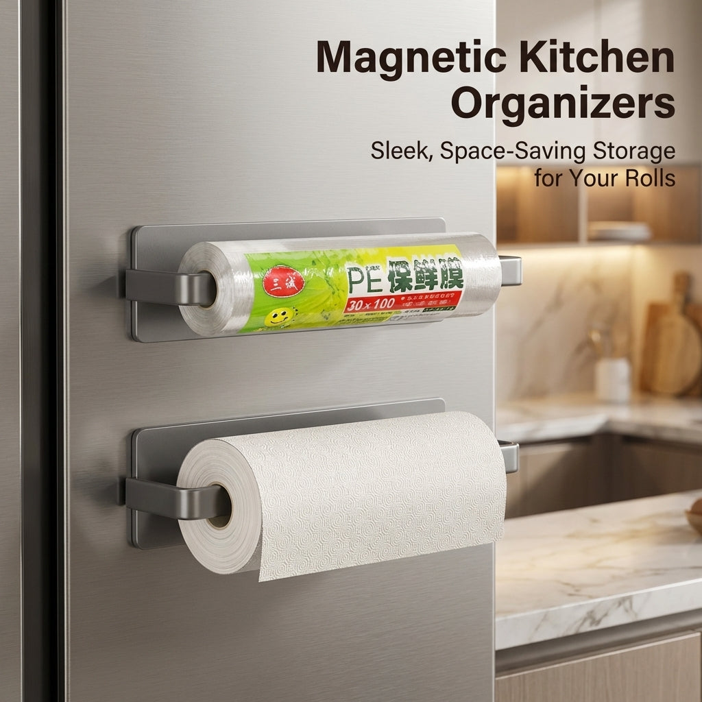 Cabinet Holder and Kitchen Towel Rack for Fridge Organizer, Wall Mounted Dispensing Paper