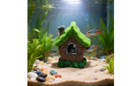 Mossy Aquarium Ornament with Moss Roof Realistic Aquarium Decoration House with Moss Resin Aquatic Tank House Small