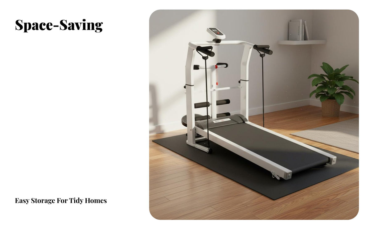 Multi-Function Manual Treadmill Quiet Operation Multifunction Treadmill Shock Absorption Folding Walking Pad Compact Design for Beginners, Home, Apartment