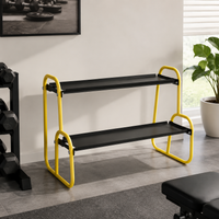 Dumbbell Rack, Short Dumbbell Rack, 2-Tier Metal Dumbbell Stand, Yellow-Black for Home Gym, Compact Dumbbell Storage for Fitness