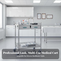 Stainless Steel Medical Cart Heavy Duty Hospital Instrument Cart Rust-Resistant 2-Tier Rolling Trolley for Nurses, Procedure Room, Testing Facility