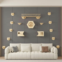 Cat Climbing Frame Wall Mounted Solid Wood Perch and Bed, Space Saving Playground for Indoor Cats