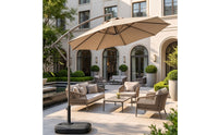 Offset Patio Umbrella with Weighted Base Heavy Duty Cantilever Patio Umbrella with Rolling Stand Waterproof for Homeowners, Backyard, Poolside, Garden