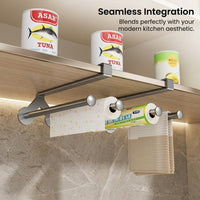 Cabinet Hanging Holder for Under Storage, Kitchen Organizers and Paper Roll with Double Rod