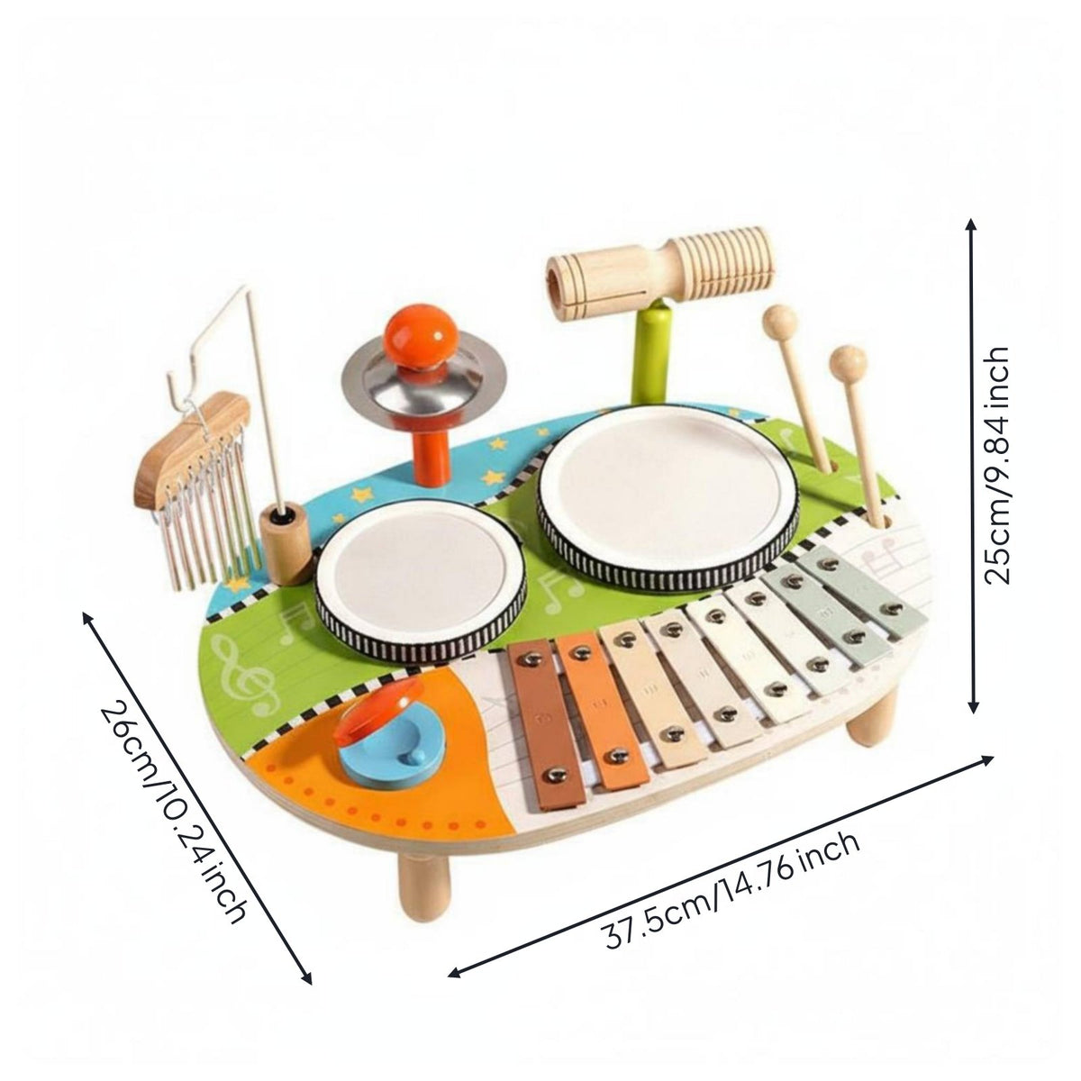 Xylophone Drum Set Rounded Edges Infant Drum and Xylophone Sensory Play Child-Centered Percussion Set for Young Children, Kids, Preschool