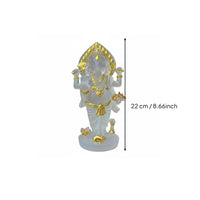 Ornate Headdress Elephant-Headed Deity Figurine Layered Draped Clothing Standing Deity Statue Gold-Toned Four-Armed Figurine Three-Dimensional for Shelf Display