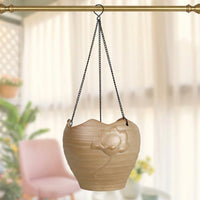 Plant Pots for Indoor Plants with Hanging Basket Chain, Round Relief Molding Hanging Pot Style, Semi-Handmade Plant Bowl