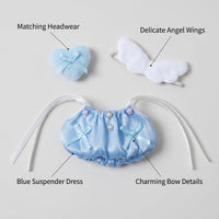 Baby Doll Clothes 3 Piece Angel Outfit Set for 10cm Miniature Size, Complete Wardrobe with Dress Back Attachments and Underwear
