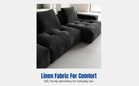 Modern Linen Sofa, Minimalist Italian Sectional, Black, Living Room Corner Couch