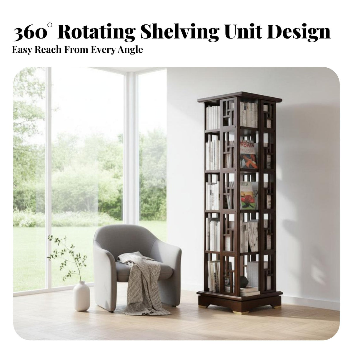 360-Degree Rotation Rotating Book Revolving Shelf Space-Saving Design Multi-Tier Revolving Book Revolving Shelf Large Capacity Bookshelf Stable Base for Students, Families, Adults, Study Room, Bedroom, Small Areas, Office