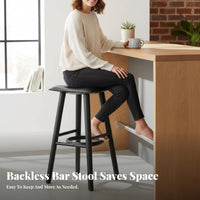 Wabi-Sabi Aesthetic Backless Wooden High Stool Sturdy Construction Wooden Saddle Seat Stool Stable Frame Counter Height Chair Built-in Footrest for Cafe Owners, Homeowners, Adults, Home Bar, Restaurant, Kitchen Island, Dining Room