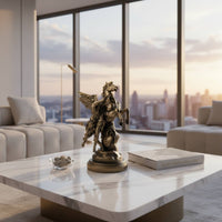 Rearing Horse and Celestial Being Sculpture Elegant Luxury Feathered Man and Horse Figurine Bronze Finish Resin Sculpture
