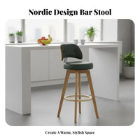 Nordic Design Upholstered Swivel Counter Chair Padded Backrest Upholstered Swivel Stool Built-in Footrest Seating Furniture Sturdy Wooden Legs for Bar Owners, Homeowners, Interior Designers, Kitchen Island, Cafe, Restaurant, Dining Room