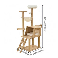Wooden Feline Climbing Structure Padded Cat Climbing Tree Beige Animal Furniture