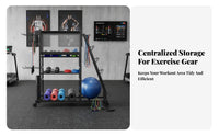 Large Capacity Home Gym Storage Rack Movable with Locking Wheels Exercise Mat and Dumbbell Holder Lockable Casters Dumbbell and Exercise Mat Stand Heavy-Duty for Garage