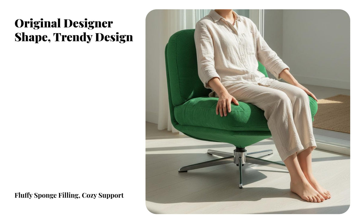 Comfortable and Cozy Single Person Rotating Armchair Soft Upholstery Corduroy Swivel Chair Ergonomic Design Modern Lazy Chair Supportive for Apartment Dwellers, Professionals, Living Room, Balcony, Small Areas, Home Office