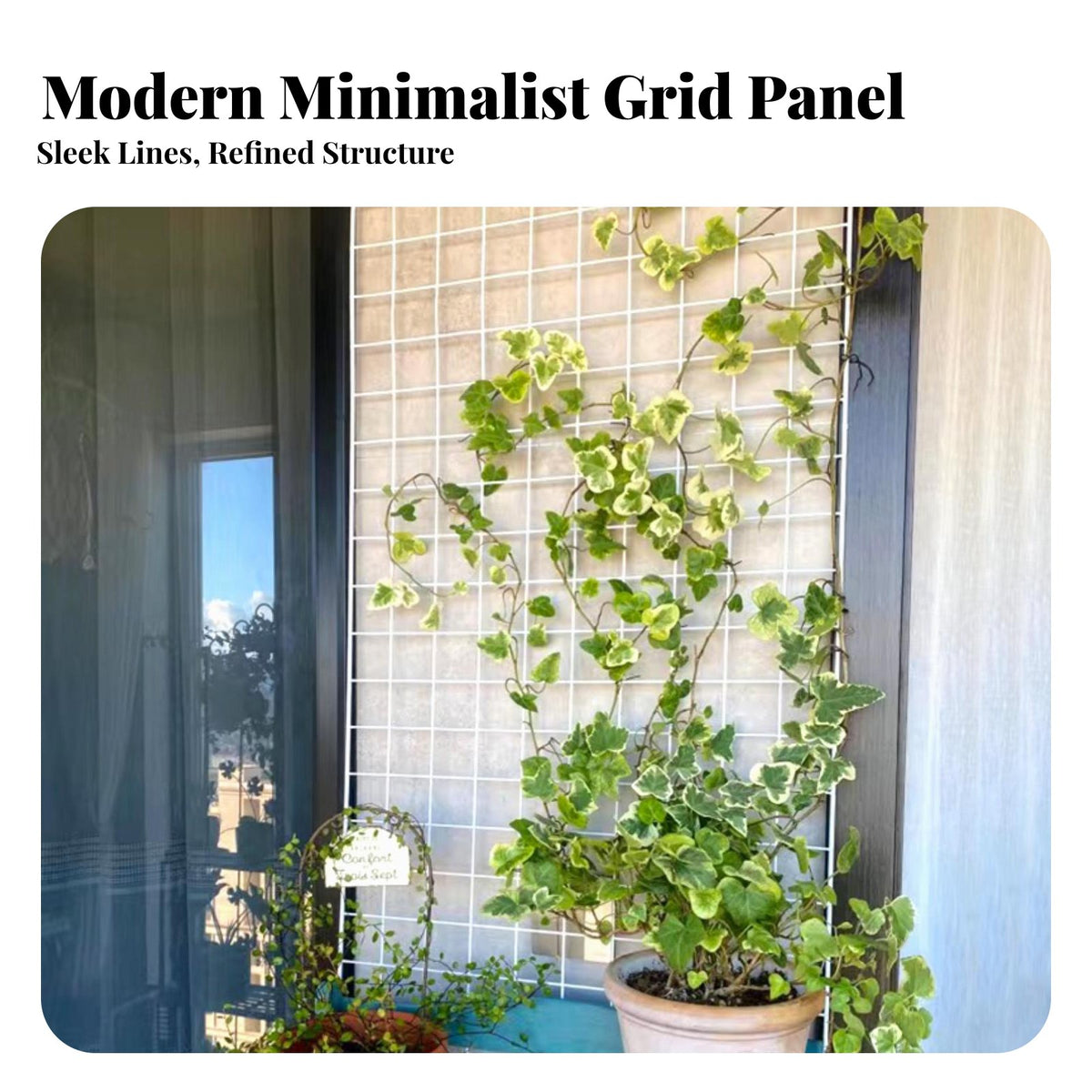 Wall Mount Garden Trellis Grid Engineered Metal Climbing Plant Frame Rust-Resistant Metal Garden Trellis for Gardeners, Outdoor, Patio, Balcony