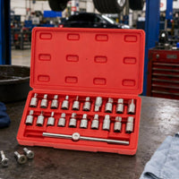 21 Pieces 3/8-Inch Drive Oil Pan Drain Plug Set Square Hex Star Drive Triangle Bits Drain Plug Socket Set