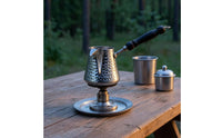 Hammered Turkish Coffee Pot Traditional Cezve Curved Spout Ibrik Silver-Colored