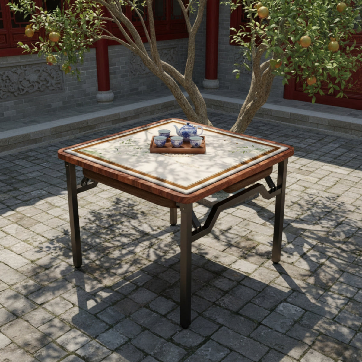 Foldable Folding Mahjong Table Wood-Grain Mahjong Table Multifunctional Wear-Resistant