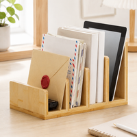 Student Desk Organiser, Pen Pot Desk Organiser with Compartments, Wooden Desk Tidy for Home Office, Vintage Design Wood Pen Pot