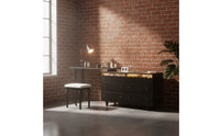 Vintage French Design Extendable Dressing Table Large Storage Capacity Retractable Makeup Table with Chest Multi-Functional Solid Wood Vanity Desk 3 Color Adjustable LED Light for Small Areas