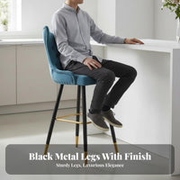 Modern Luxury Design Upholstered High-Back Stool With Backrest Bar Chair Gold-Tipped Legs Seating Furniture Sturdy Construction for Homeowners, Adults, Kitchen Island, Counter, Cafe, Restaurant