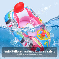 Car Squeaker Swim Seat Cartoon Design Inflatable Car Float Thick Sturdy PVC Stee Loop Wheel Swim Loop for Infants, Young Children, Outdoor, Beach