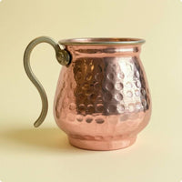 Copper-Colored Turkish-Style Yogurt Cup Silver-Lined Hammered Metal Cup for Cold Water