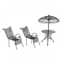 Umbrella Top Top Dollhouse Patio Furniture Mesh Seats Miniature Metal Patio Set Reclining 1:12 Dollhouse Table Chair Set Scrollwork Base